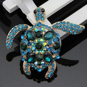 **ROCHELLE* Gold x Blue Fashion Sea Turtle Brooch
